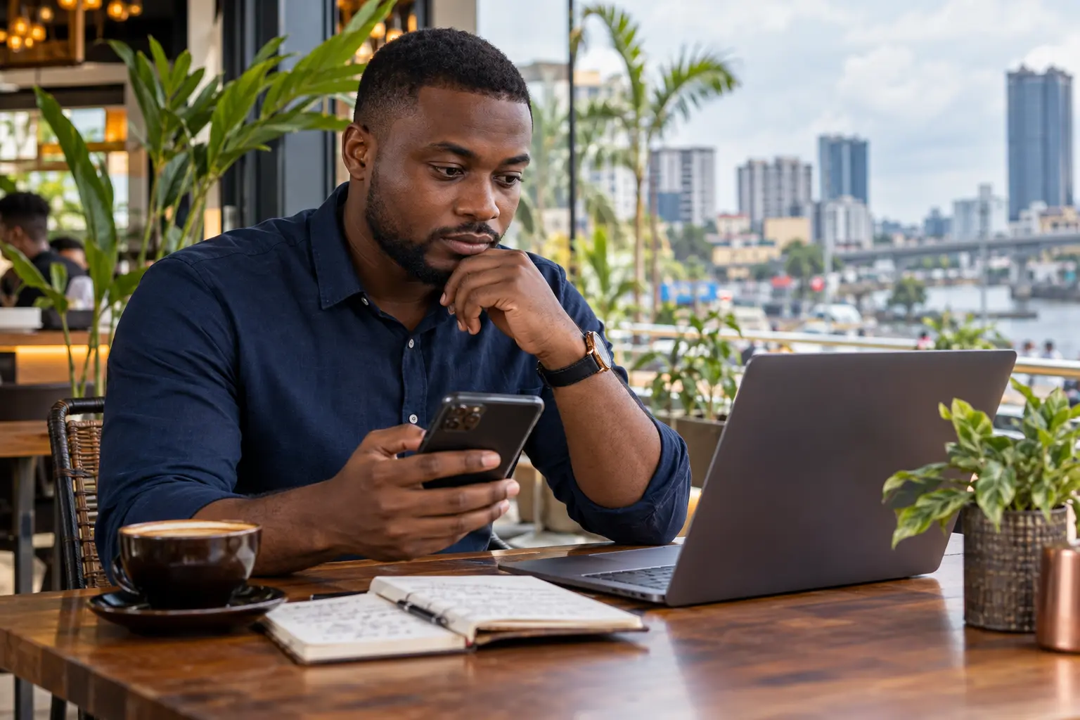 Utilisateur adulte analysant une plateforme sportive à Yaoundé
